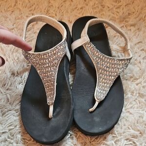 Sketcher Rhinestone Sandals - Black and Silver Size 10